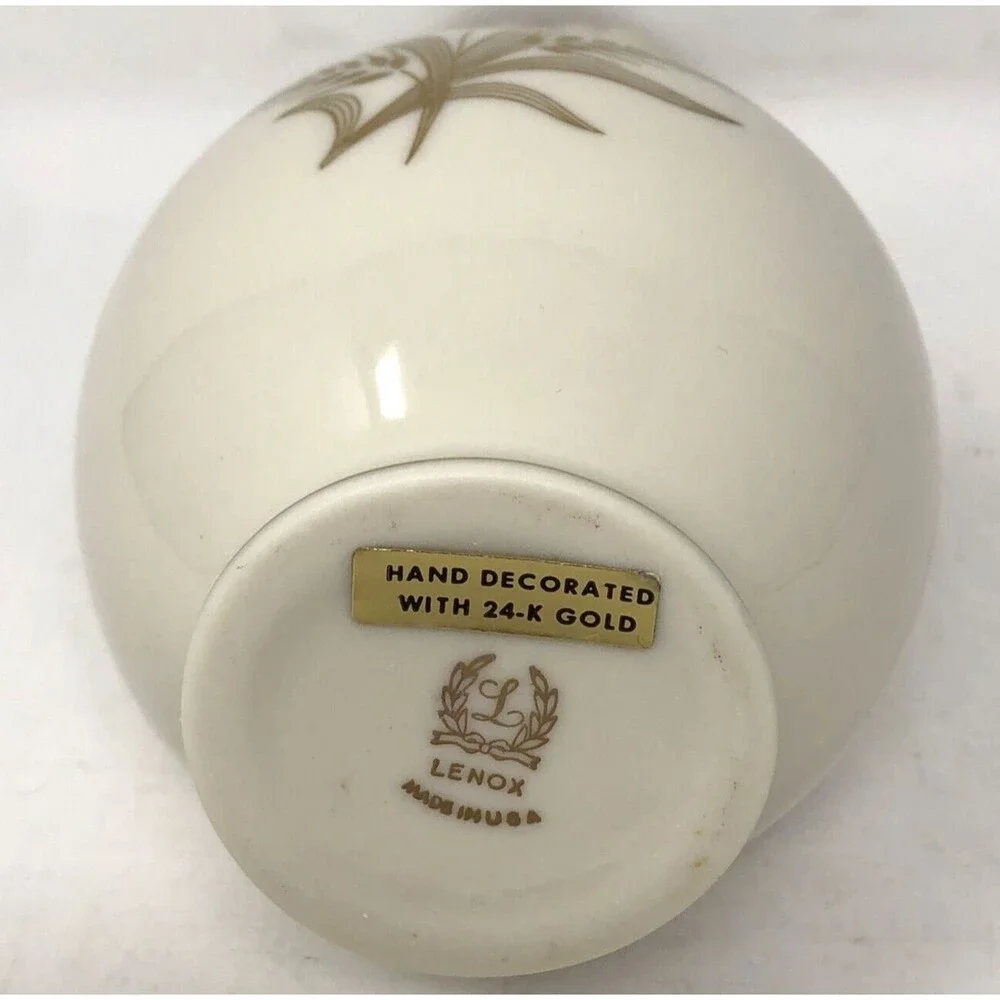 Lenox Wheat Design Bulbous Bud Vase VTG Ivory w/24K Gold Elegant Classic USA